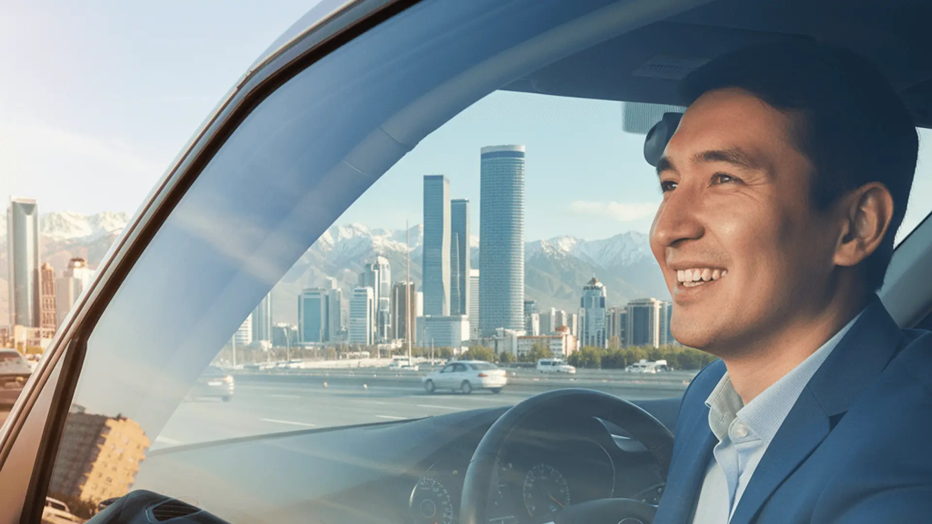 Client in his new car smiling